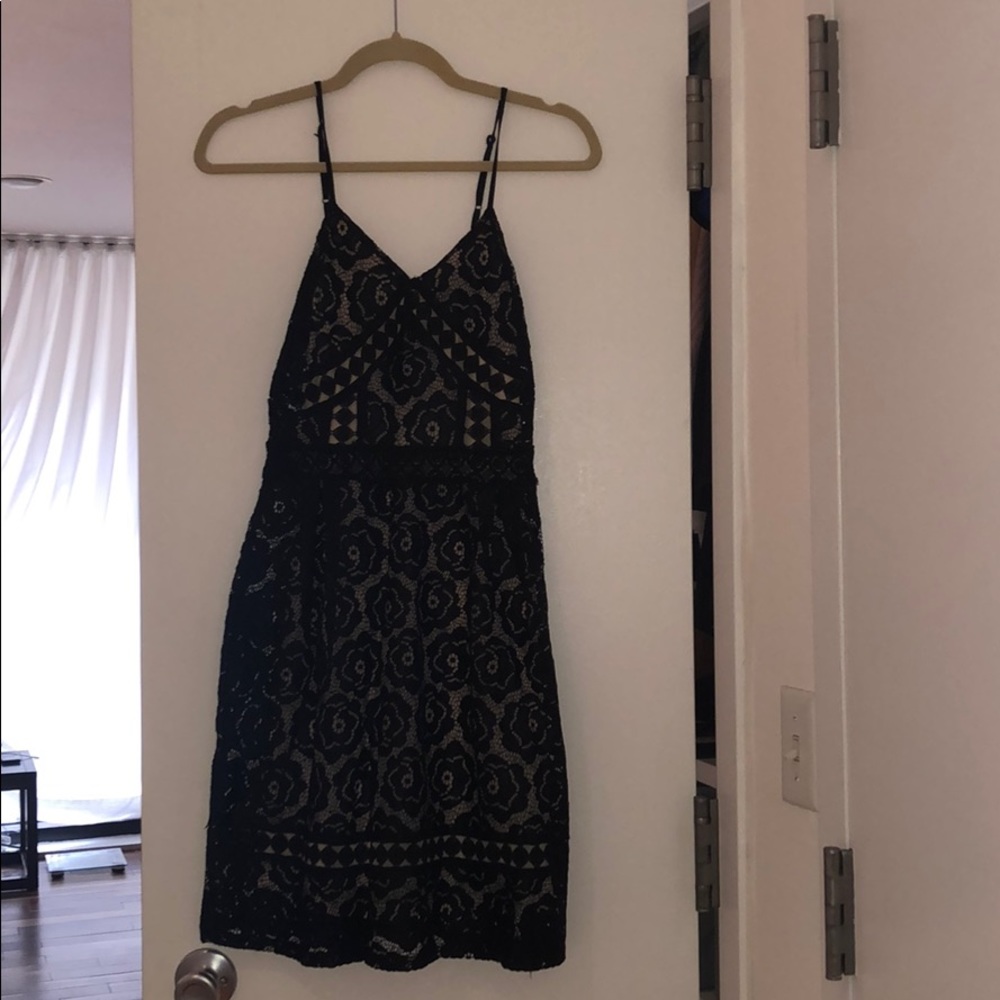 Aqua black lace formal dress